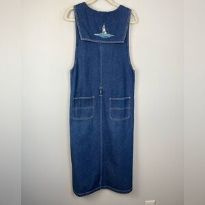Vintage Haiks MEDIUM Nautical Denim Maxi Jumper Dress Art To Wear Coastal Sailor